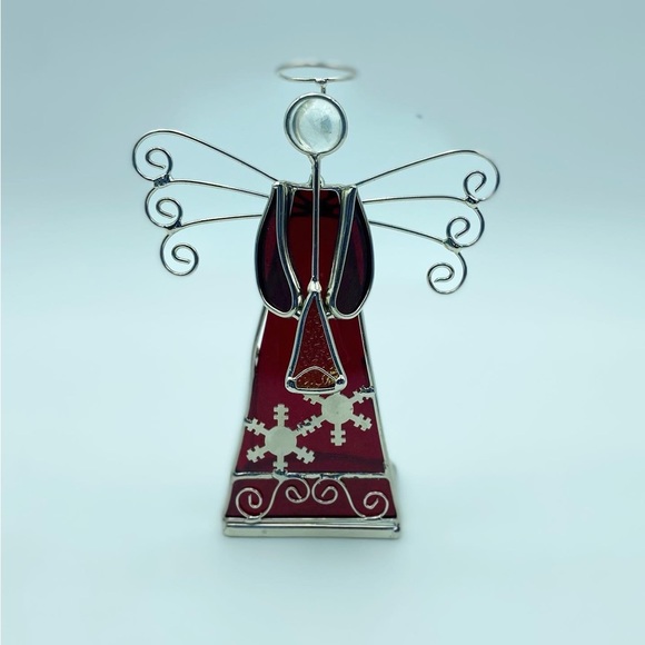 Vintage Holiday Stained Glass Angel Tea Light Candle Holder In